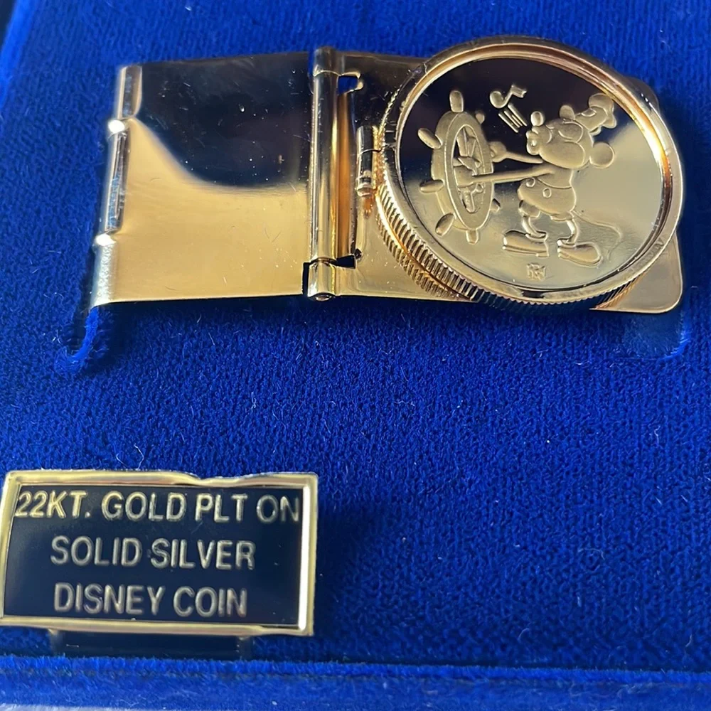 Disney Steamboat Willy Disney Money clip 22K gold plate/solid silver NWT Perfect